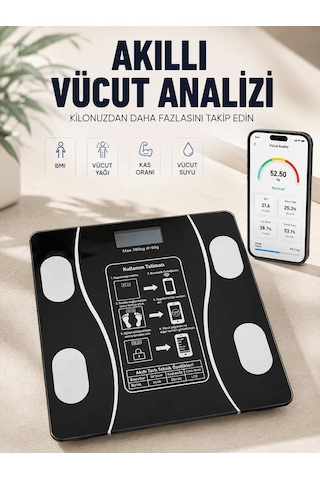 Akıllı Vücut Analiz Baskülü Bluetooth Bağlantılı 4 Sensörlü Lcd Ekranlı Dijital Tartı Diğer