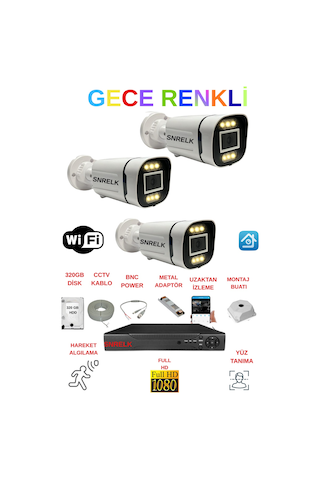 Snrelk Full Hd Dış Mekan Gece Renkli 3'lü 320 Gb Hdd Güvenlik Kamera Seti