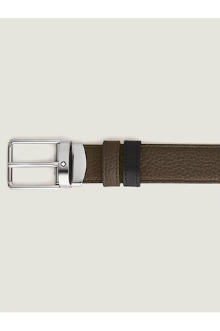 Montblanc Günlük Tokalı Haki - Siyah 30 Mm Çift Taraflı Deri Keme Yeşil