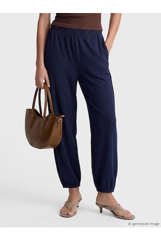 Lcwaıkıkı Basic Lacivert Beli Lastikli Çizgili Kadın Jogger Pantolon