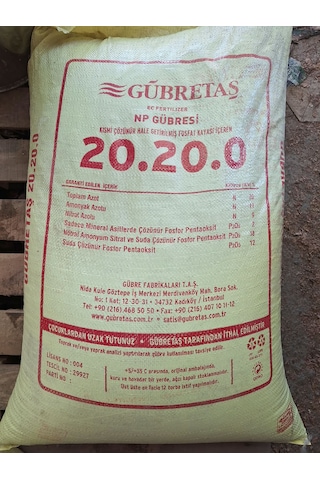 Gübretaş 20.20.0 Kompoze Taban Gübresi %20 Azot %20 Fosfor Meyve Ağaçları, Zeytin, Sebze Ve Tarla Bitkileri Için 5 KG
