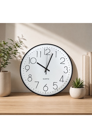 Modern Minimalist Beyaz Duvar Saati Siyah Çerçeveli Şık Mutfak Ve Salon Saati