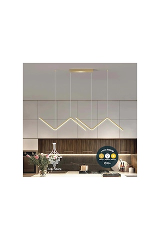 Modern Gold Dalgalı Wave Led Sarkıt Avize 3 Renkli - 90cm Masa Üstü Aydınlatma & Kumandalı Altın