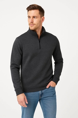 Erkek Dik Yaka Sweatshirt Dik Yaka Yarım Fermuarlı 3 İplik Şardonlu Pamuk Kumaş - Antrasit Antrasit