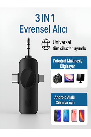Lightining Type-c 3.5mm Uyumlu Dijital Ekranlı 2.4g Kablosuz Çift Yaka Mikrofonu Pro++