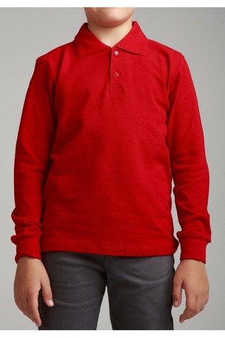 Nacar Store Kız & Erkek Çocuk Uzunkol Polo Yaka Okul T-shırt Kirmizi