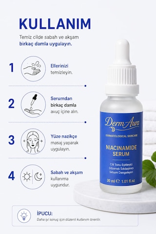Dermaura Niacinamide Serum %10+hyalüronik Asit 30ml Gözenek Sıkılaştırmaya Yardımcı Cilt Tonunu Eşitlemeye Yardımcı