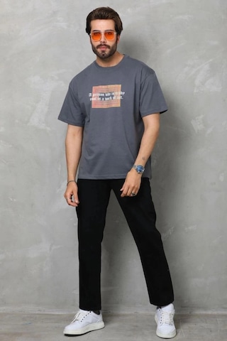 Freedom Storee Erkek Baskılı T-shirt Kısa Kol Bisiklet Yaka Regular Fit Rahat Kalıp Tişört - Füme Çok Renkli