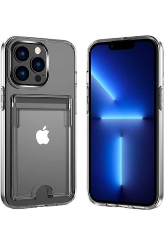 Apple Uyumlu iPhone 13 Pro Kılıf Zore Ensa Kartlık Bölmeli Şeffaf Kılıf Renksiz