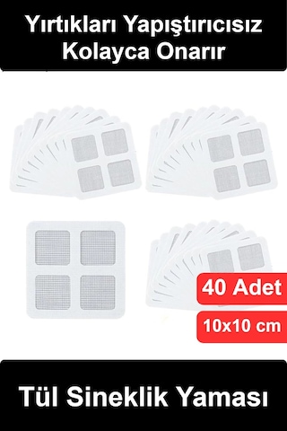 Sineklikyaması Tül Sineklik Yaması 40 Adet Kendinden Yapışkanlı Tamir Kiti Pencere Kapı Balkon Kara