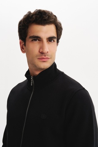 AR-MA Arma Erkek Örme Sweatshirt Regular Fit 3 İplik Basic Dik Yaka Tam Fermuarlı Cepli %70 Pamuk %30 Polyester K30324650702 Siyah