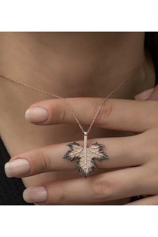925 Ayar Çınar Yaprağı Kolye Kadın Gümüş Kolye