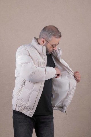 Ohepmoda Dik Yaka Nova Soft Kumaş Erkek Şişme Mont Bej