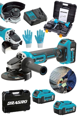 Dragro DRG-tşlm58 58 V 5ah Mavi Akülü Taşlama Makinesi Sprel Kömürsüz Şarz Göstergeli Devir Ayarlı Çantalı
