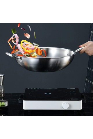 Gaz İndüksiyonlu Ocak İçin 34cm Paslanmaz Çelik Wok Kaplanmamış Diğer