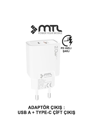 20w Ultra Hızlı Çift Çıkış Type-c + Usb Adaptör + Type-c To Apple Uyumlu iPhone Lightning Kablo Şarj Seti Mt1750