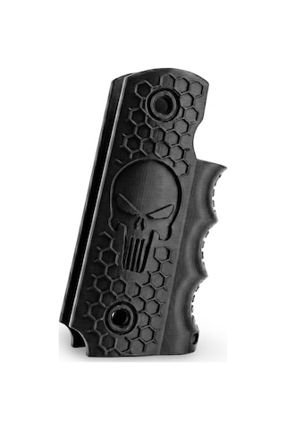 Rigor Universe Colt 1911 Uyumlu Tabanca Kabzası Grip Petg 3d Baskı Punisher Kurukafa Petek Desen Siyah