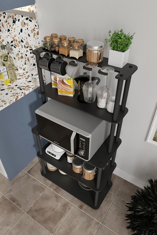 Dekoratif Masivo Mıkrodalga Esspresso 4 Katlı 33 Cmx68 Cm Dikdörtgen Çok Amaçlı Raf Siyah Siyah