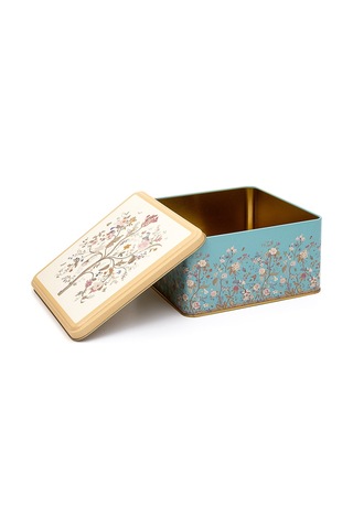 Botanica Blue Desenli Kare Metal Saklama Kabı 19.8 x 19.8 x 10 CM 3.7 L Çok Renkli
