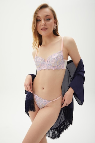 Arinda Romantic Zarif Çiçek Desenli İşlemeli Balenli Kapsız Bralette Sütyen Tanga Alt Üst İç Çamaşırı Takımı 2 Parça Somon