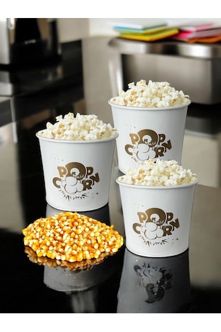 Toptanfoni Popcorn Kutusu - Patlamış Mısır Kovası 3 Adet Beyaz