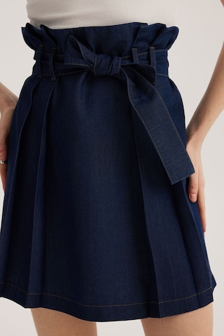 Stella Pulvis Mavi Yüksek Bel Pileli Kot Etek Mavi