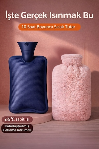 Sıcak Su Torbası Yumuşacık Peluş Kılıflı Sıcak Su Torbası 2l. Kapasiteli Yıkanabilir Kılıf Pembe