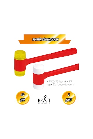 Plastik Saplı Vidalı Tokmak Çekiç 40mm 2 Adet Sarı + Beyaz