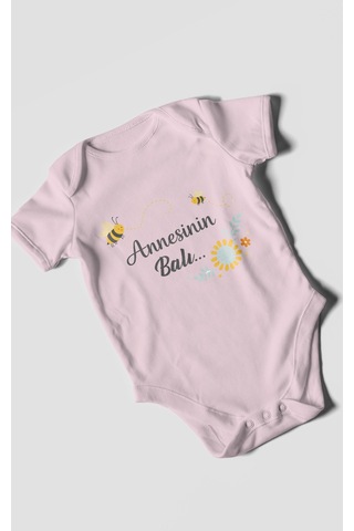 Morivokids Annesinin Balı Kısa Kollu Bebek Body %100 Pamuk Bebe Pembe