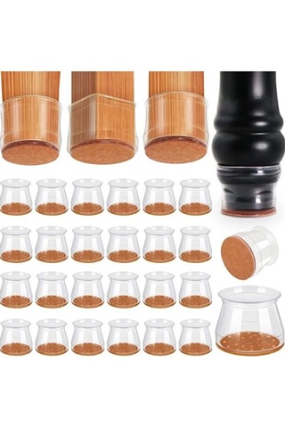 24 Adet Yuvarlak Ses Çıkartmayan Sandalye Pabucu 3 Cm Taban X 3.4 Cm Yükseklik Şeffaf Silikon