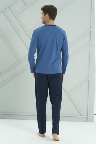 Erkek Interlok Penye Uzun Kol Pijama Takımı 2213 Saks Saks Mavi