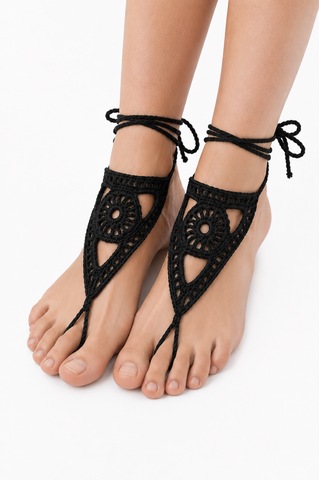 Boho Stil Barefoot Sandal El Yapımı Siyah Ayak Aksesuarı Çift