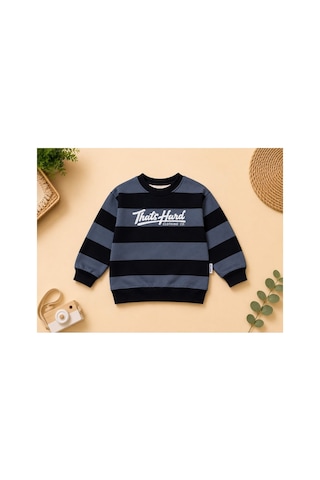 Minaminokids Erkek Çocuk Çizgili Sweatshirt Ve Kot Pantolon İkili Takım Siyah