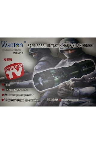 Watton Taktik Şarjlı El Feneri 2ci 6800mah Şarjlı Pil Hediye Siyah