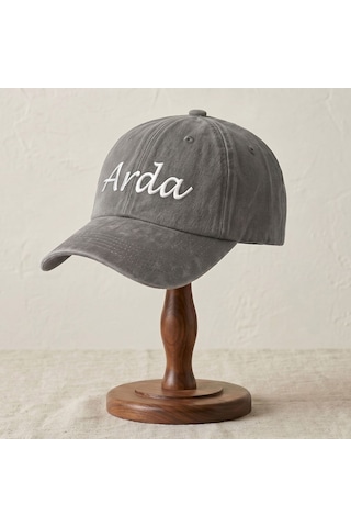 Bk Gift Kişiye Özel İsim Nakışlı Vintage Krem Beyzbol Şapkası Unisex Eskitme Kumaş Metal Tokalı