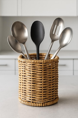 Rattan Mutfak Kaşıklık Düzenleyici Organizer Kahverengi