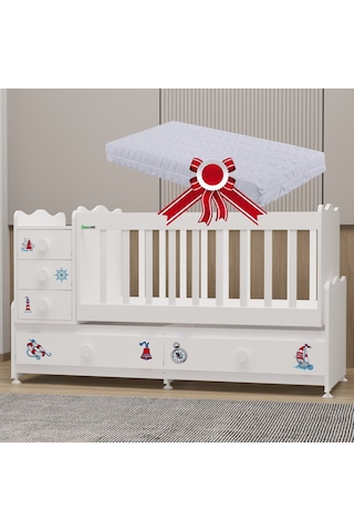 Garaj Home Melina Mdf Çıtalı Beşik + Yatak - Denizci Beyaz