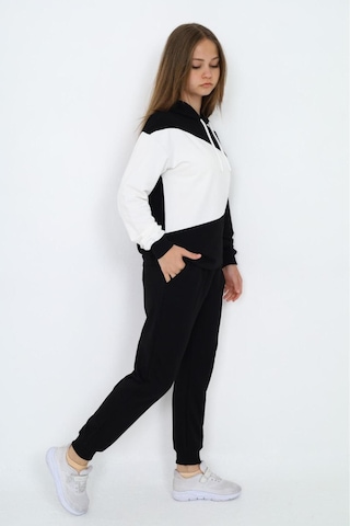 Kız Çocuk %100 Pamuk Garnili Kapüşonlu Uzun Kol Alt&üst Eşofman Takım-eşt-0018 Siyah