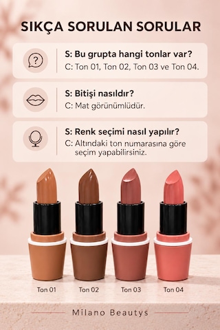 Milano Beautys 4 Lü Ruj Seti Çok Renkli