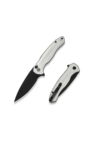 Civivi Button Lock Kitefin Silver Aluminum Handle Black Stonewashed 14c28n Blade Kamp Çakı Gümüş