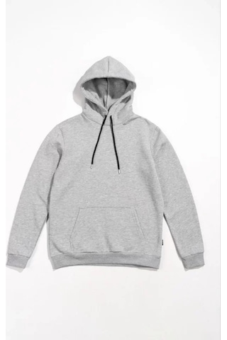 Etiler Collection Erkek Uzun Kol Kapşonlu Basic Sweatshirt Hoodie - Gri