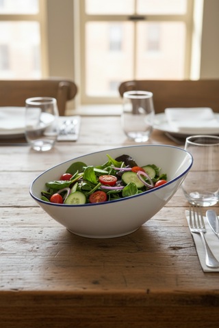 6'lı Truva Elips Salata Kasesi 22cm Rim Lacivert Rinart Krem