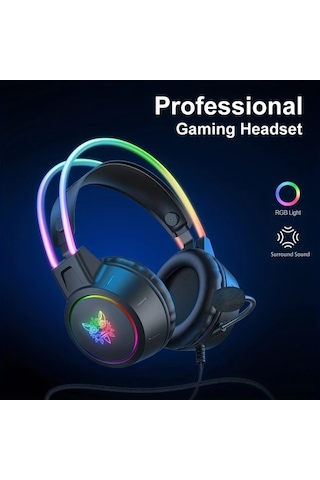 Xuweiwei Onıkuma Profesyonel Kablolu Oyun Kulaklığı Siyah Rgb Işık Gürültü Önleyici Mikrofonlu Pc Ps4 Ps5 Xbox İçin