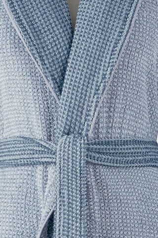 Sadem Organik Plaid Şal Yaka Bornoz Mavi