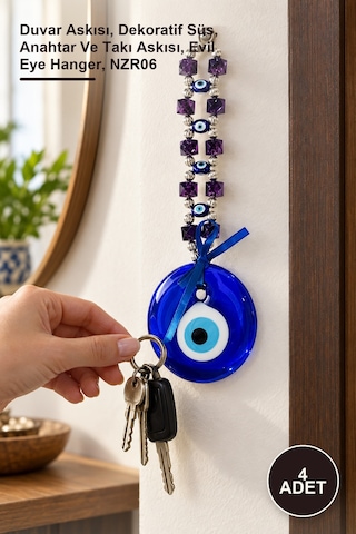 4 Adet Nazar Boncuğu Askılık Duvar Askısı, Dekoratif Süs, Anahtar Ve Takı Askısı, Evil Eye Hanger, Nzr06 Sarı