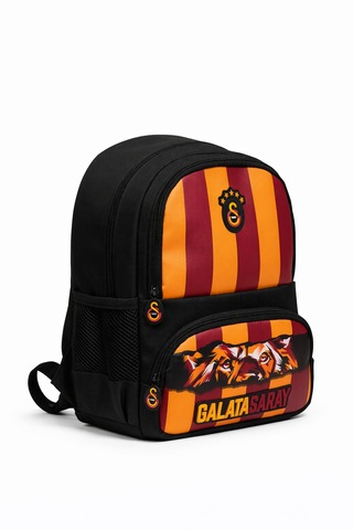Galatasaray Lisanslı Aslan Desenli 3 Bölmeli Anaokulu Çantası - Su İtici Kumaşlı Sırt Çantası Kırmızı - Sarı - Siyah