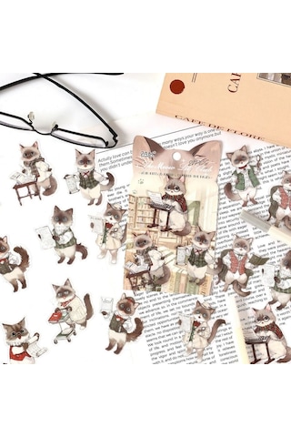 Sevimli Kedi Temalı Dekoratif Sticker Seti - Ajanda, Planner Ve Defter Çıkartması 20 Parça Çok Renkli