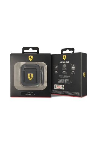 Airpods Uyumlu Kılıf Ferrari Lisanslı Iml Baskılı Klasik Logolu Kılıf Siyah