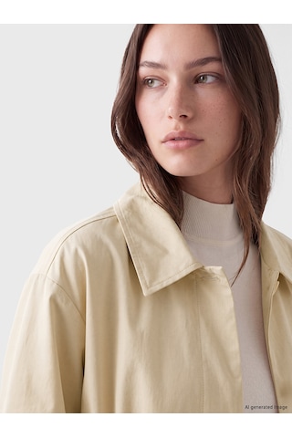 Lcw Modest Bej Gömlek Yaka Oversize Kadın Trençkot