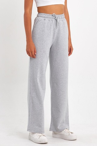 MMetalic Kadın Mevsimlik Salaş Geniş Rahat Paça Yan Cepli Siyah Eşofman Altı 001 Gri